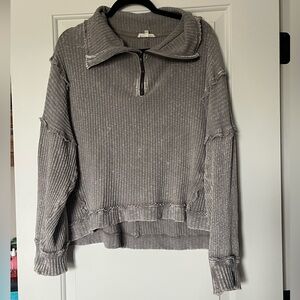 easel Gray Ribbed Half-Zip Turtleneck Pullover